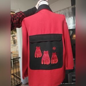 Impo Women's Red and Black Buttoned Cape Jacket